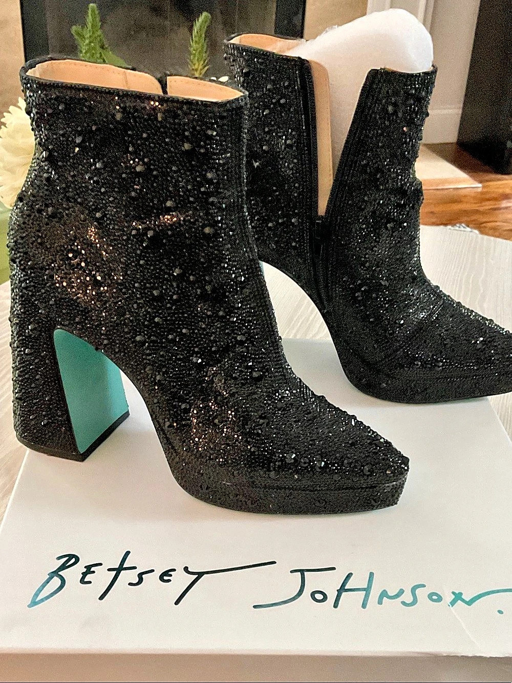 Betsey Johnson Della Rhinestone Booties Black US 7